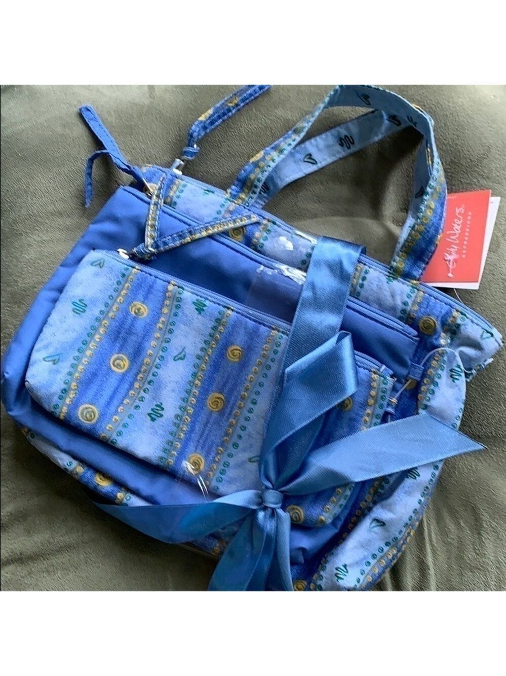 Lily Waters Expressions Cosmetic Toiletry Travel Bags Set Blue Gold